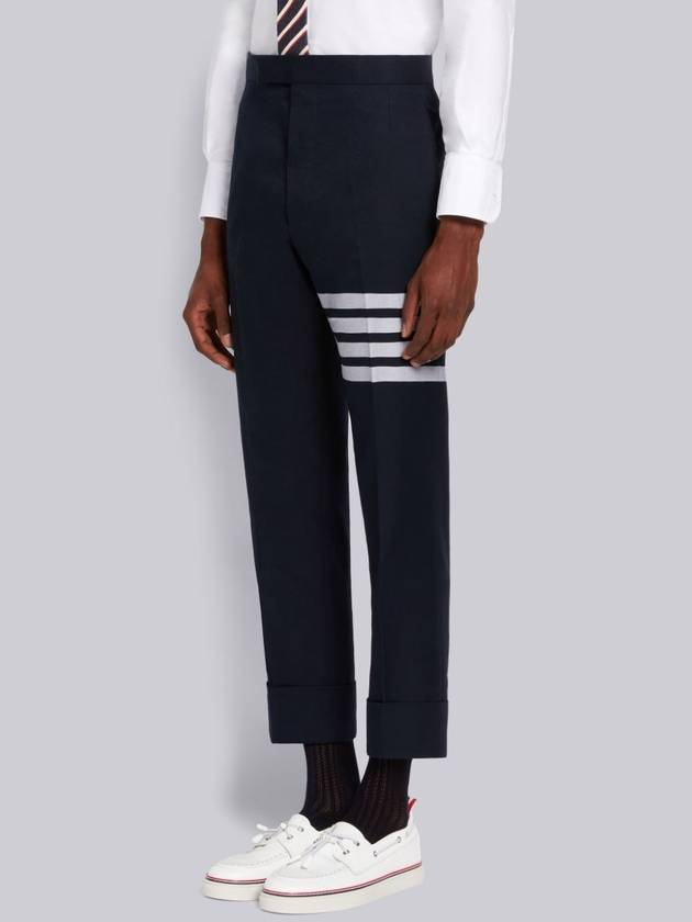 diagonal bar engineered cotton pants navy - THOM BROWNE - BALAAN.