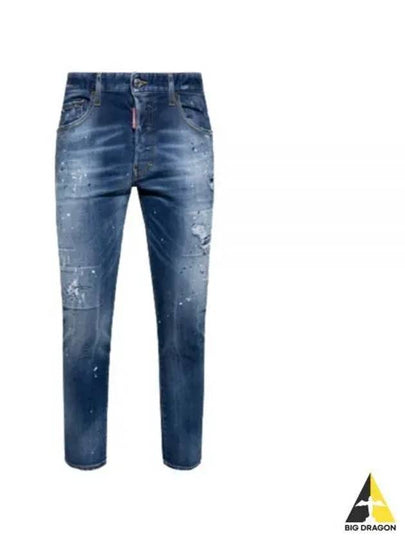 Men's Logo Patch Skinny Jeans Navy - DSQUARED2 - BALAAN 2