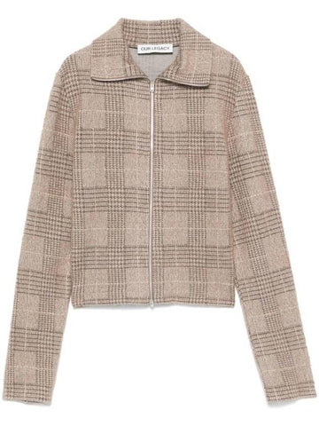 Slim Zip Hound Check Cardigan Beige - OUR LEGACY - BALAAN 1