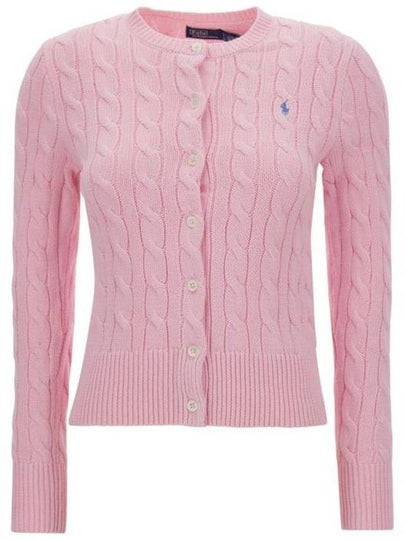 Women's Embroidered Logo Pony Cable Cardigan Pink - POLO RALPH LAUREN - BALAAN 2