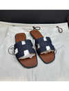 Oran Denim Leather Sandals Dark Blue - HERMES - BALAAN 4