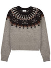 Fair Isle Motif Wool Knit Top Grey - CELINE - BALAAN 2