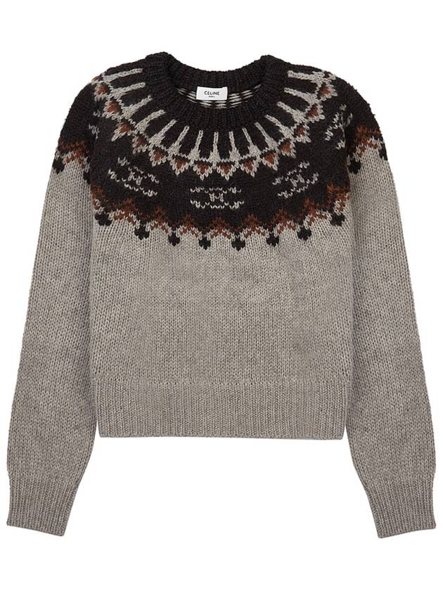 Fair Isle Motif Wool Knit Top Grey - CELINE - BALAAN 2