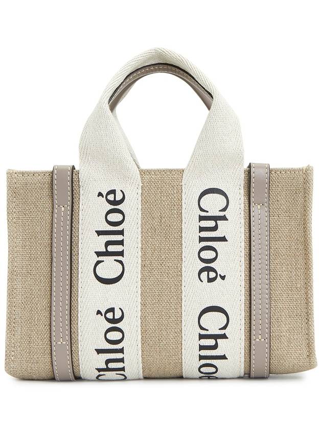 Woody Linen Canvas Calfskin Tote Bag Grey - CHLOE - BALAAN 5