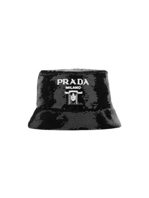 Logo Sequin Bucket Hat Black - PRADA - BALAAN 2