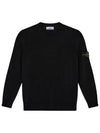 Logo Patch Crewneck Virgin Wool Knit Top Black - STONE ISLAND - BALAAN 3