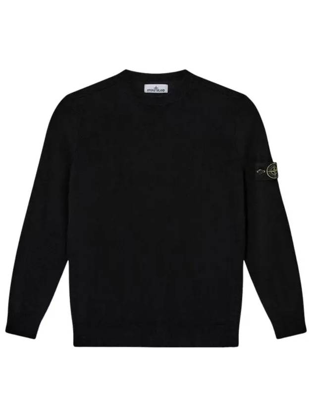 Logo Patch Crewneck Virgin Wool Knit Top Black - STONE ISLAND - BALAAN 3