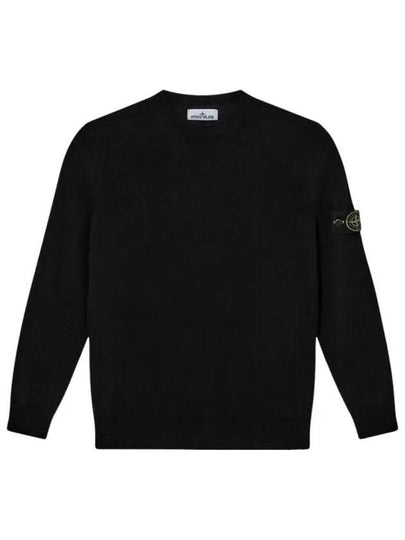 Logo Patch Crewneck Virgin Wool Knit Top Black - STONE ISLAND - BALAAN 2