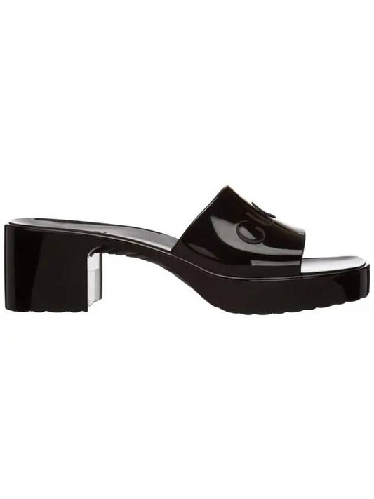 Women's Rubber Slide Heel Slippers Black - GUCCI - BALAAN 1
