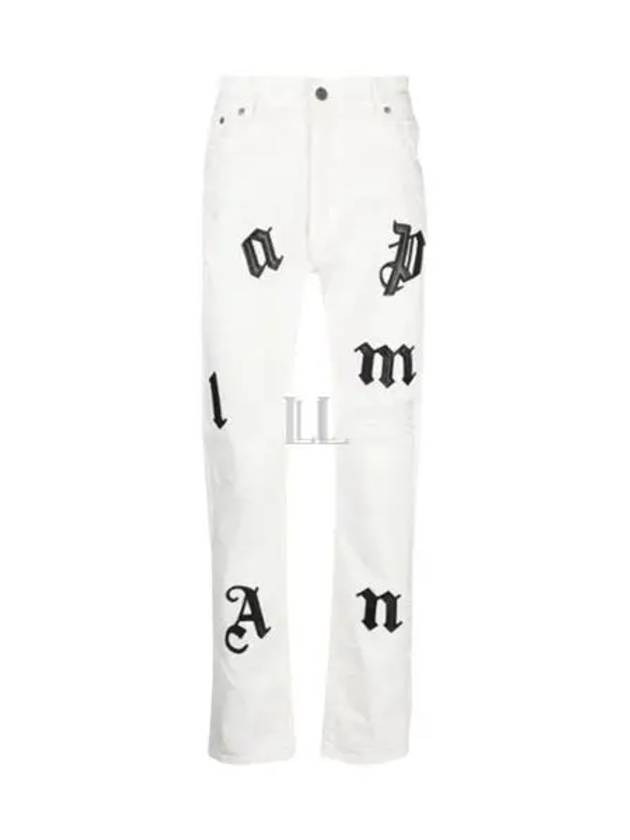 Logo Patch Distressed Jeans White - PALM ANGELS - BALAAN 2