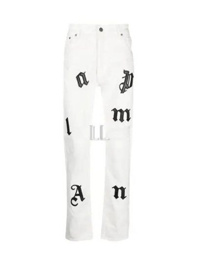 Logo Patch Distressed Jeans White - PALM ANGELS - BALAAN 2