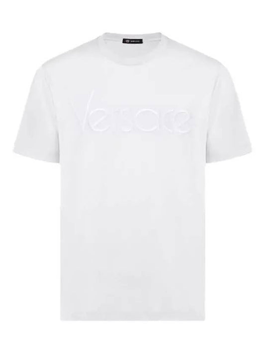 Men's Lettering Embroidery Short Sleeve T-Shirt White - VERSACE - BALAAN 1