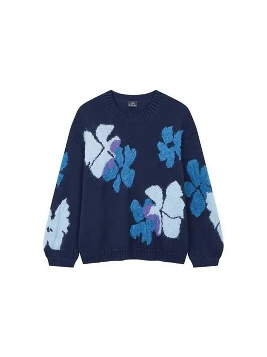 PS Women s Flower Point Crew Neck Knit Navy - PAUL SMITH - BALAAN 1