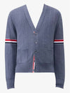 RWB V-neck Striped Virgin Wool Cardigan Grey - THOM BROWNE - BALAAN 2