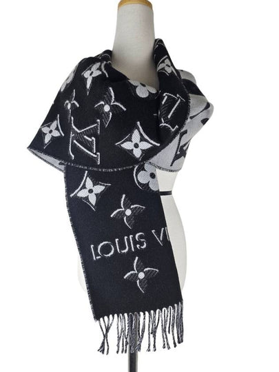 LV Essential Monogram Shine Wool Scarf Black - LOUIS VUITTON - BALAAN 2