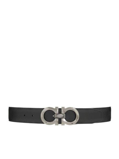 Silver Gancini Reversible Leather Belt Black - SALVATORE FERRAGAMO - BALAAN 2