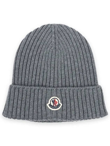 Kids Logo Patch Beanie Gray 3B00012 M1131 981 - MONCLER - BALAAN 1