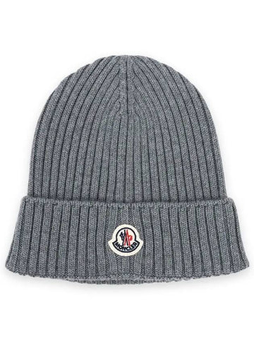 Kids Logo Patch Beanie Gray 3B00012 M1131 981 - MONCLER - BALAAN 1