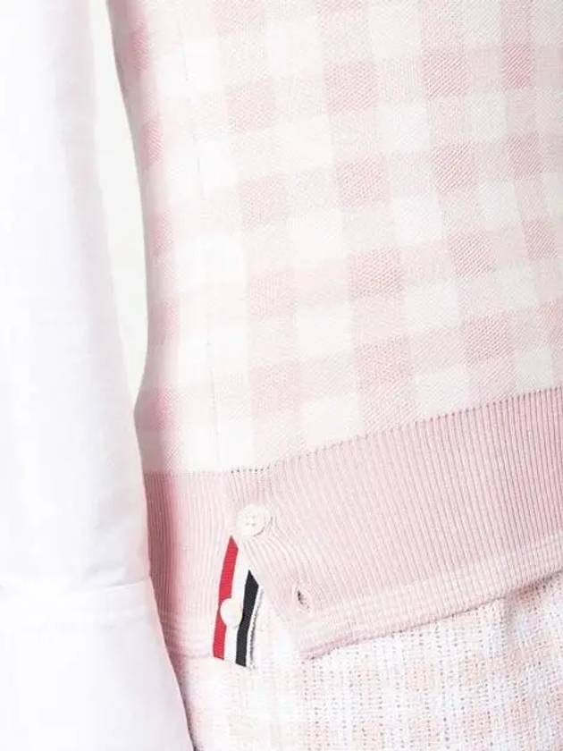 Gingham Silk Jacquard 4 Bar Polo Sleeveless Cardigan Pink - THOM BROWNE - BALAAN 4