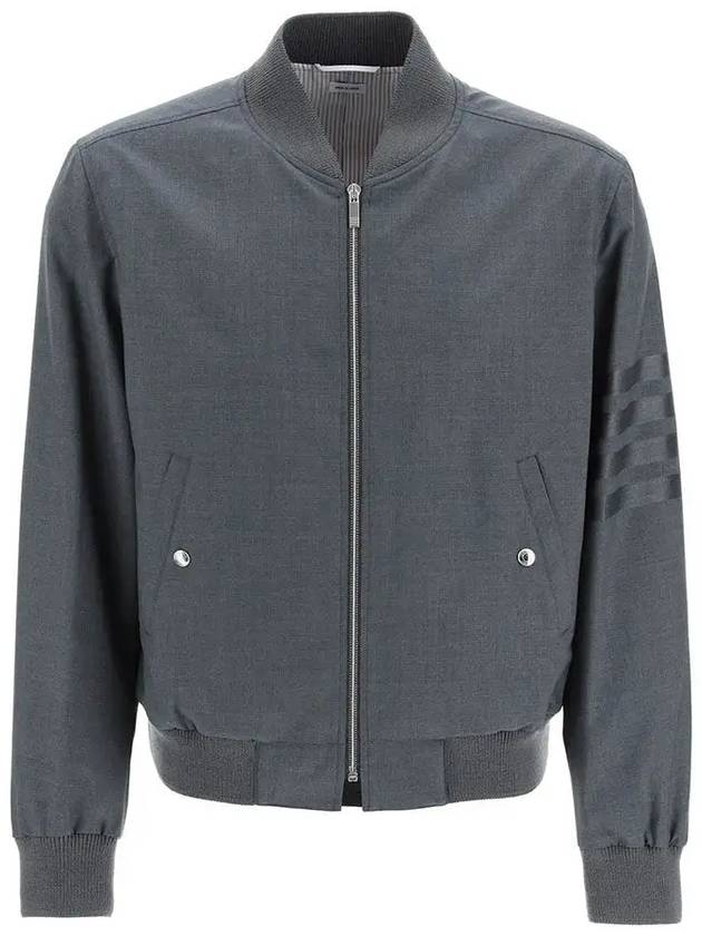 Diagonal Striped Knit Rib Blouson Bomber Jacket Dark Grey - THOM BROWNE - BALAAN 3