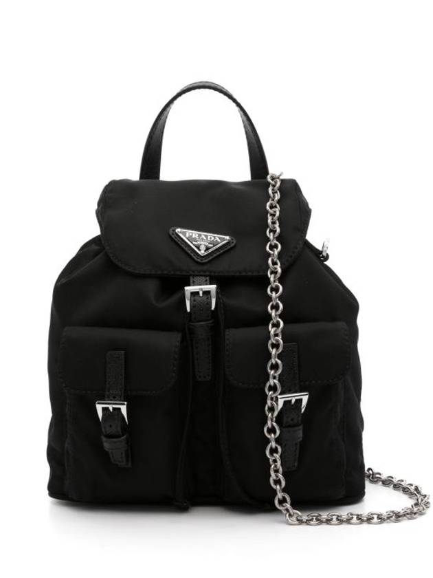 Triangle Logo Re Nylon Chain Mini Backpack Black - PRADA - BALAAN 1