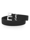 Silver Hardware Monogram Buckle Leather Belt Black - SAINT LAURENT - BALAAN 2