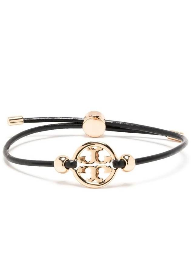 Miller Logo Charm Slider Leather Bracelet Black - TORY BURCH - BALAAN 3