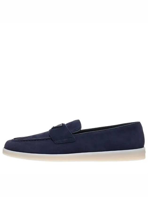 Triangle Logo Suede Loafers Navy - PRADA - BALAAN 8