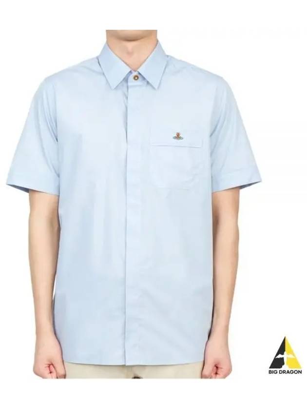 Men's Logo Classic Short Sleeve Shirt Light Blue - VIVIENNE WESTWOOD - BALAAN 2