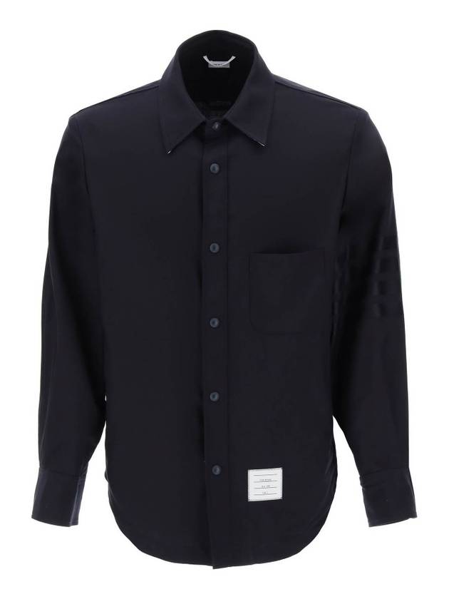 4 Bar Stripe Plain Weaving Wool Long Sleeve Shirt Navy - THOM BROWNE - BALAAN 2