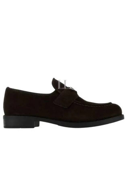 Triangle Logo Suede Loafers Dark Brown - PRADA - BALAAN 2