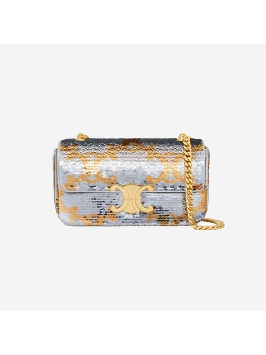 Triomphe Sequin Chain Shoulder Bag Silver Gold - CELINE - BALAAN