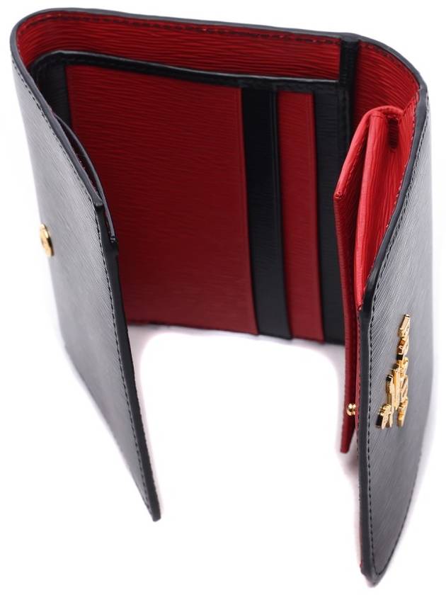 Vitello Gold Logo Tri-Fold Half Wallet Red Black - PRADA - BALAAN 7