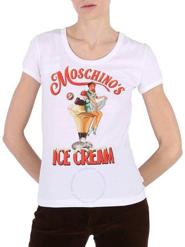 Moschino Ladies White Ice Cream Print Cotton T-Shirt, Brand Size 38 (US Size 4) - MOSCHINO - BALAAN 1