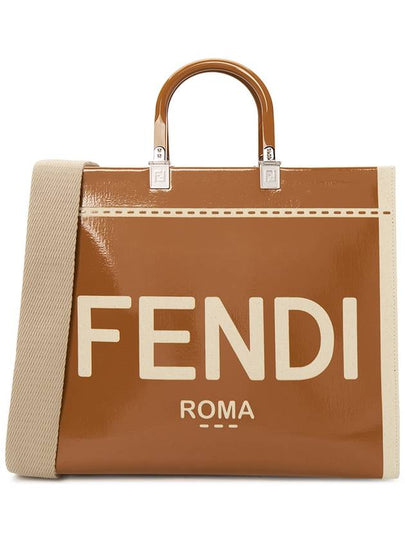 Sunshine Patent Leather Medium Tote Bag Brown - FENDI - BALAAN 2