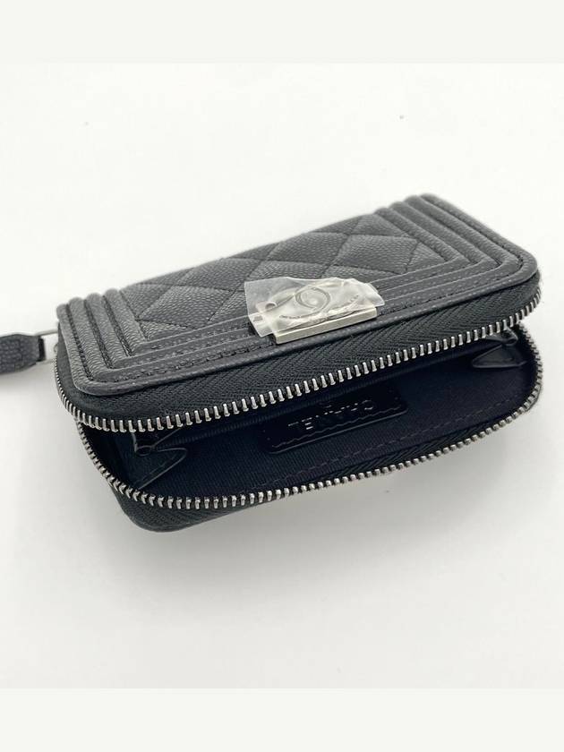 Boy Vintage Silver Hardware Quilted Caviar Zipper Card Wallet Black - CHANEL - BALAAN 5