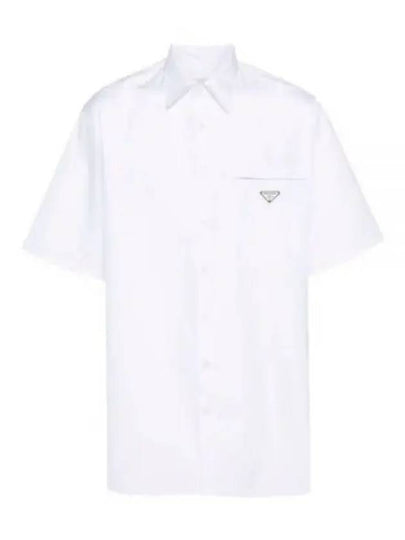 Triangle Logo Pocket Regular Fit Cotton Short Sleeve Shirt White - PRADA - BALAAN 2