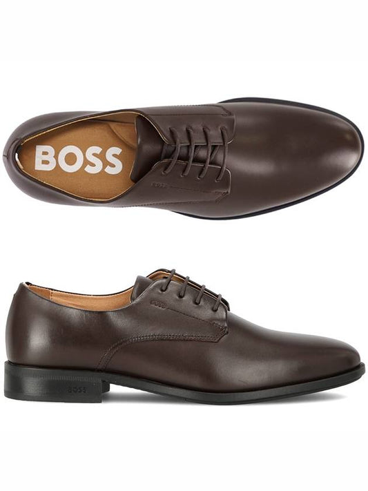 Men's Colby COLBY Embossed Logo Leather Derby Dark Brown - HUGO BOSS - BALAAN.