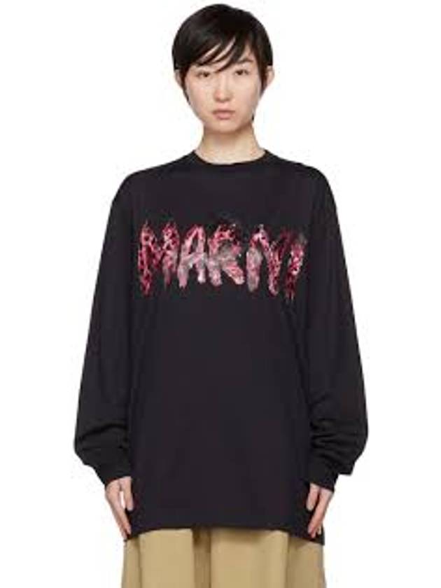 Logo Print Cotton Long Sleeve T-Shirt Black - MARNI - BALAAN 2