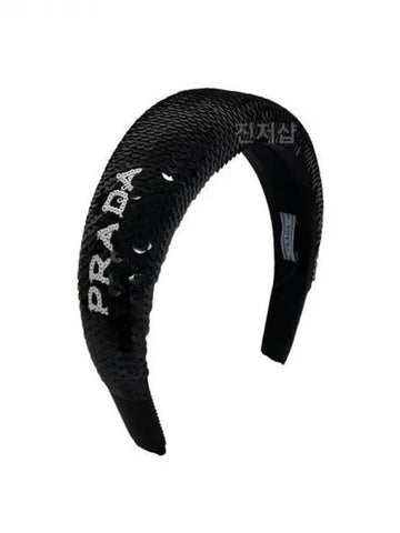 Logo sequin hairband black 1IH019 18462682 271115 1038510 - PRADA - BALAAN 1