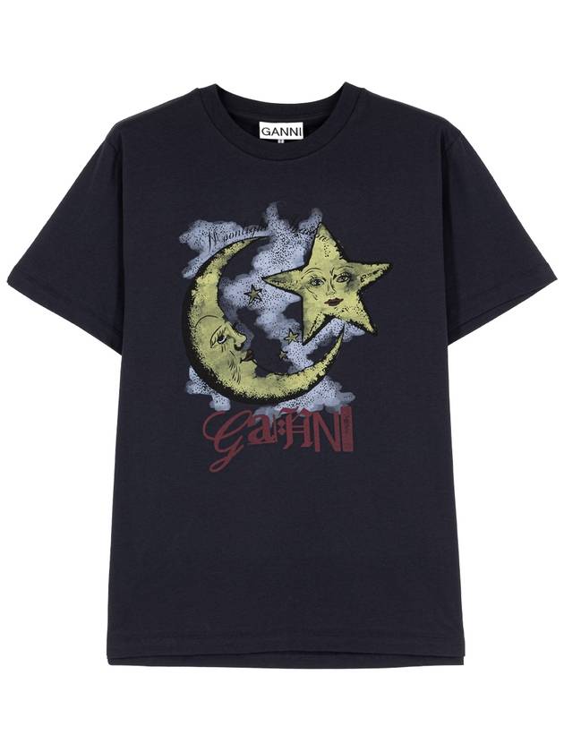 Moonlight Print Short Sleeve T-Shirt Grey - GANNI - BALAAN 2