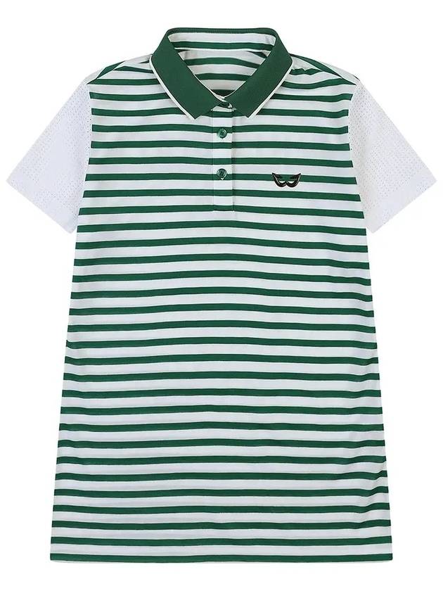 Poly Rayon Stripe Yoko Golf T-Shirt GREEN - WHITEBALL - BALAAN 1