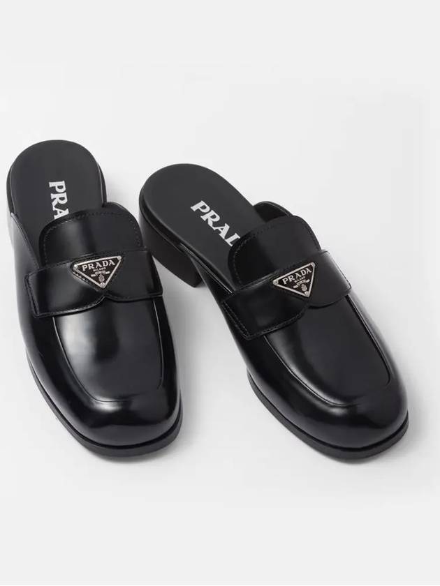 Triangle Logo Brushed Leather Bloafers Black - PRADA - BALAAN 2