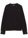 Intarsia Stitch Crew Neck Merino Wool Knit Top Navy - THOM BROWNE - BALAAN 3