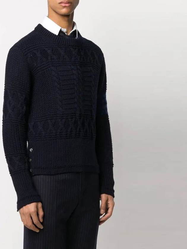 Aran Cable Crew Neck Knit Top Navy - THOM BROWNE - BALAAN 3