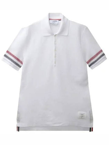 RWB trimmed textured cotton short sleeve collar - THOM BROWNE - BALAAN 1