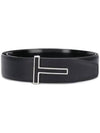 T Buckle Leather Belt Black - TOM FORD - BALAAN.