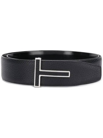 T Buckle Leather Belt Black - TOM FORD - BALAAN.