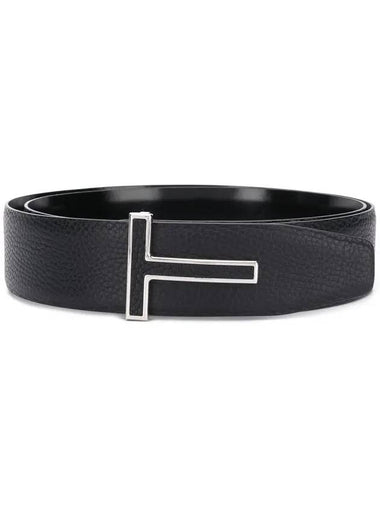 T Buckle Leather Belt Black - TOM FORD - BALAAN 1