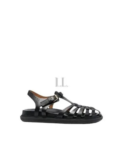 Leather Flat Sandals Black - MARNI - BALAAN 2